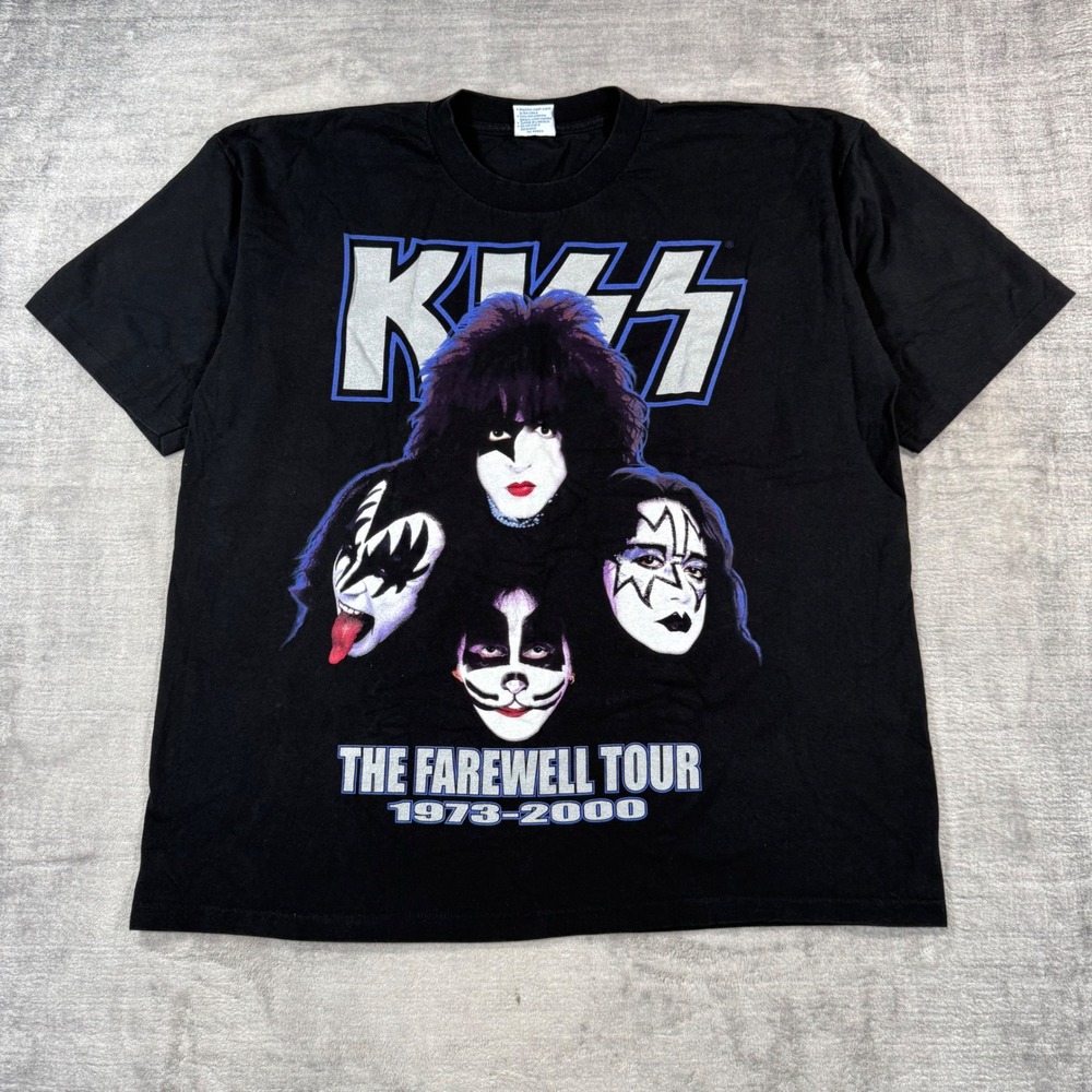 Kiss Shirt Mens 2XL Black Vintage Y2K 2000 Farewell Tour Double Sided Band Rock